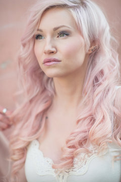 girl with pastel pink and blonde hair