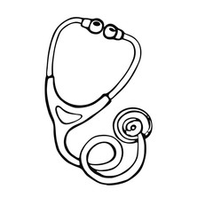 Hand-drawn stethoscope. Vector linear image on the topic of medicine, medicine and health.