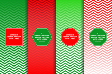 Christmas Red Green White Ombre Chevron Vector Patterns with Label Frames. Xmas Backgrounds. Copy Space for Text. Templates for Packaging, Cover or Wrap. Horizontally Seamless Gradient Fade Texture © Artefficient