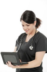 Nurse checking prescription online