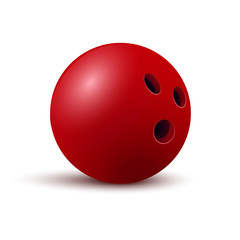 Red bowling ball. Sport equipment for game. Vector