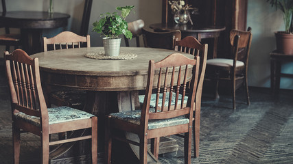 antique classic interior, chairs, table - soft daylight