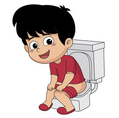 In a morning ,kid sitting in a bathroom.