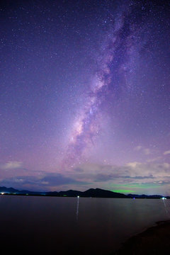 lake view with milky way on the sky