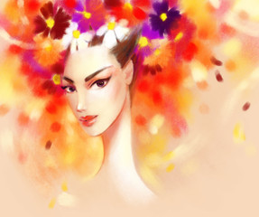 Fototapeta premium Beautiful woman and flowers. fashion illustration