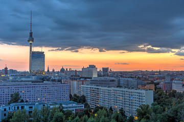 Dramatic sunset in Berlin, Germany, with the famous Television Tower