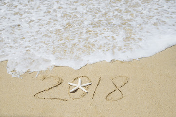 Fototapeta na wymiar 2018 year beach background