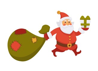 Santa carry Christmas bag New Year gift daily life cartoon character vector flat icon