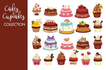Tasty cakes and cupcakes full of cream collection