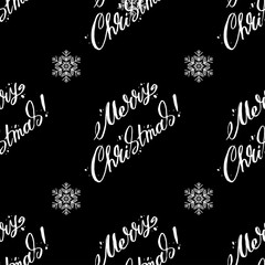 Pattern With Merry Christmas lettering on a black background. Vector illustration.