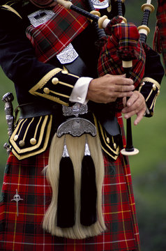 Close up of Scottish bagpiper