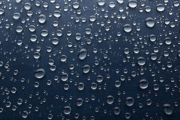 Water drops on glass, closeup