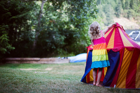 Little girl and her circus tent.