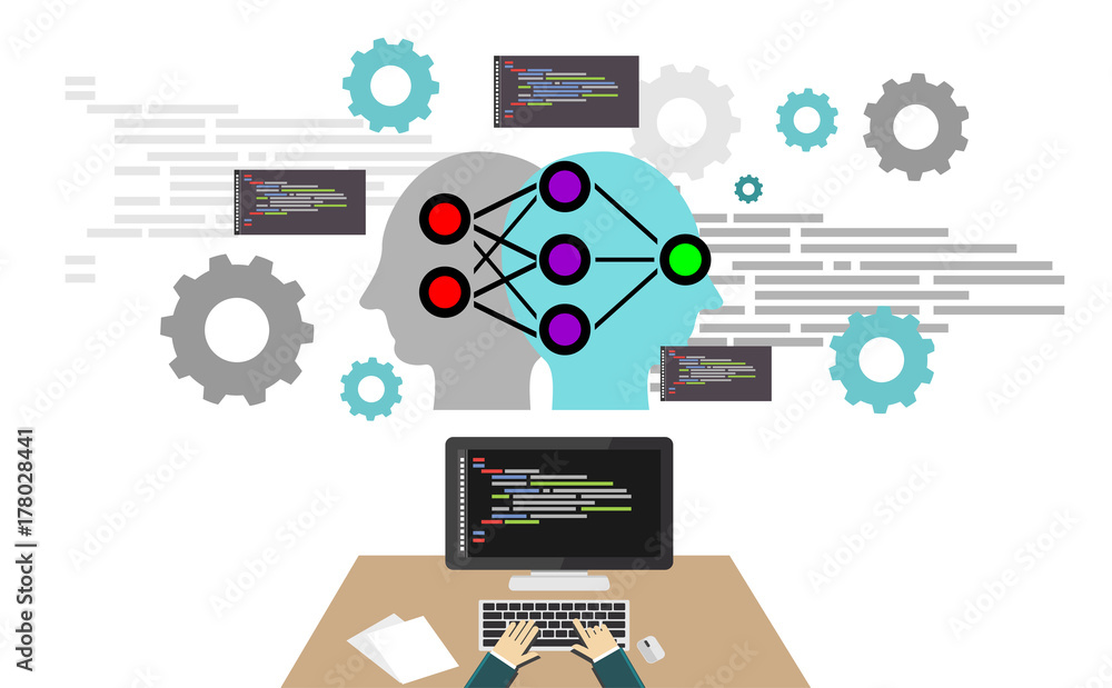 Poster deep learning, machine learning, artificial intelligence concept.