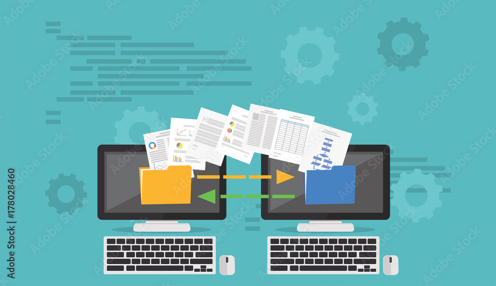 Poster backup files. migration concept. files transfer illustration. transfer files. sharing files.