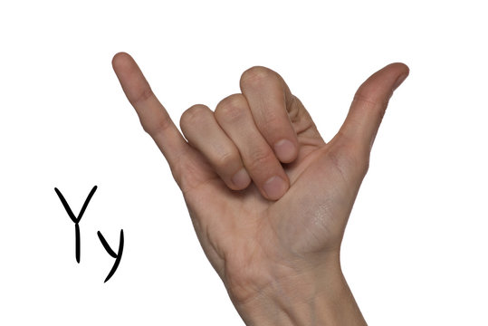 Alphabet for deaf-mutes people with hand gestures and a number letter on a background