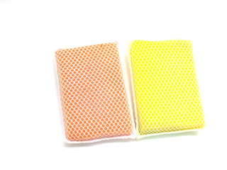 colorful kitchen sponges isolated on white background