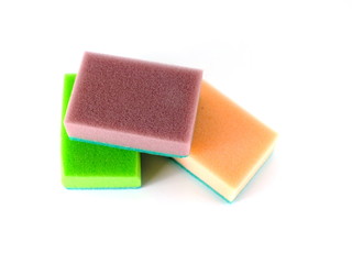 colorful kitchen sponges isolated on white background