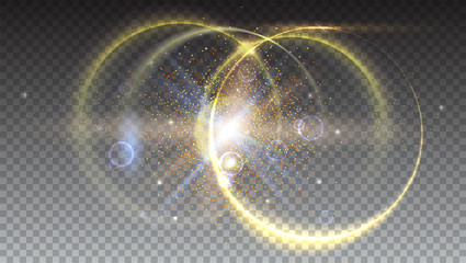 Digital light rays and lens flare on transparent backdrop. Glow light effect. Star burst with sparkles. Abstract bright horizontal background, isolated on trasparent.