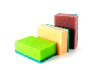 colorful kitchen sponges isolated on white background