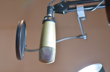the microphone in sound music room,gray scale tone,select focus