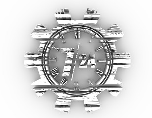 Time operation mode in gear. For customer support and retail. Seven days twenty four hour. Distress grunge texture. 3D rendering