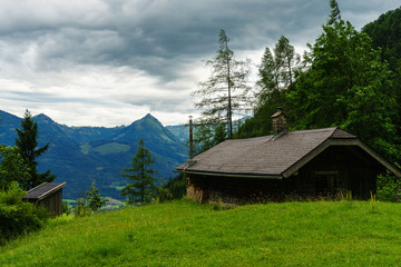 village houses in a mountain Alps landscape