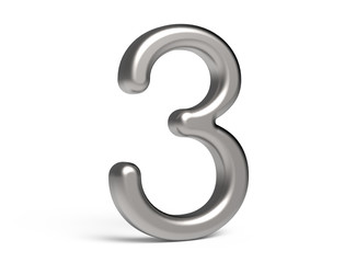 3D render metallic number 3