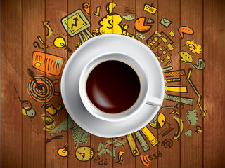 Coffee cup concept - business doodle with coffe mug