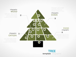 Nature infographic template with tree symbol model made out of jigsaw pieces