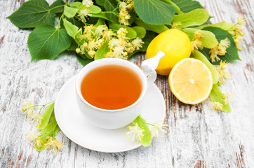 cup of herbal tea with linden flowers