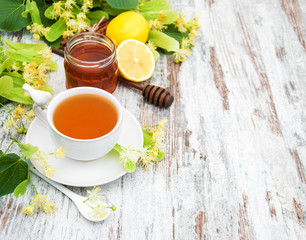 cup of herbal tea with linden flowers