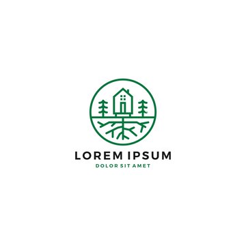 green house home pine tree root logo vector icon template