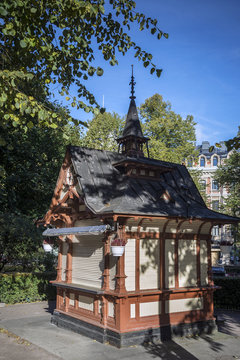 vintage kiosk in central helsinki park finland
