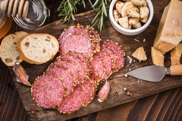 spicy peppered regional salami sausage, tapa bar food