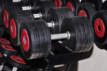 Rows of dumbbells