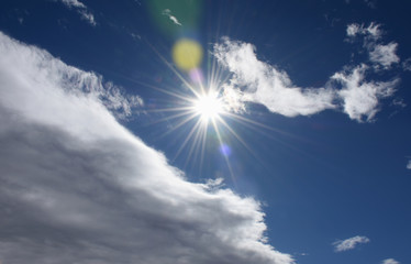  青空と雲「空想・雲のモンスター」（紫外線、暑い、オゾン層、地球温暖化、未来、夢などのイメージ）