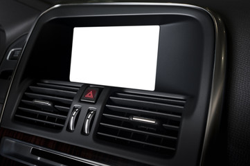Car inside. Interior of prestige luxury modern car. Blank navigation display