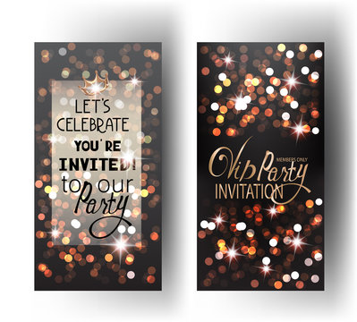 Vip invitation cards with defocused lights on the background. Vector illustration