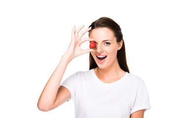 woman with fresh strawberry