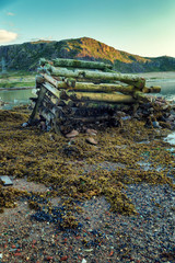 Old wooden structure, beautiful mountain landscape