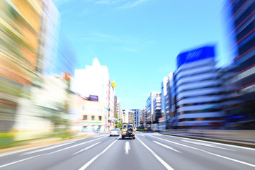 Naklejka premium Car driving fast in Tokyo