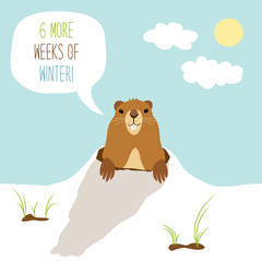 Obraz na płótnie Canvas Cute Groundhog Day card as funny cartoon character of marmot