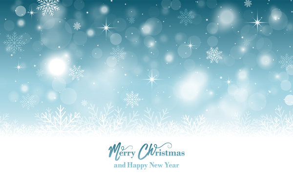 Merry Christmas and Happy New Year wishes with snowflakes. Vector illustration.