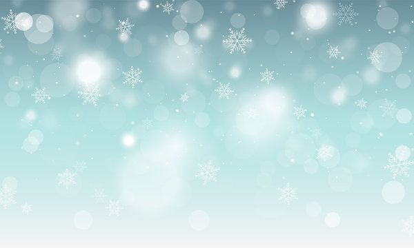 Abstract winter blue background with snowflakes and glowing elements.