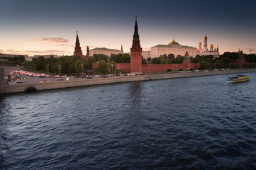 Night view of Moscow Kremlin and Moscow River in Moscow, Russia. Moscow architecture and landmark, Moscow cityscape