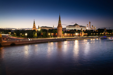 Fototapeta na wymiar Night view of Moscow Kremlin and Moscow River in Moscow, Russia. Moscow architecture and landmark, Moscow cityscape