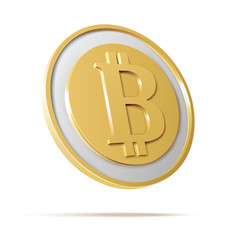 Bitcoin. Physical bit coin. Digital currency. Cryptocurrency. Golden coin with bitcoin symbol isolated on white background. Stock vector illustration.
