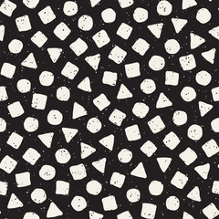 Hand drawn black and white ink abstract seamless pattern. Vector stylish grunge texture. Monochrome geometric scattered shapes lines