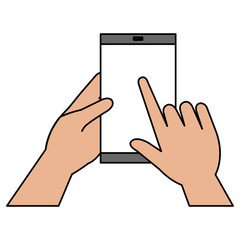 hands human with smartphone device isolated icon
